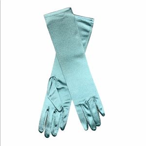 Teal elbow length silk gloves